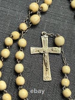 Ancient rosary made of solid silver and bone beads
