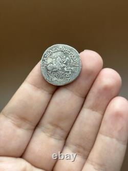 Ancient silver tetradrachm coin of Eucratides I, circa 171 BC