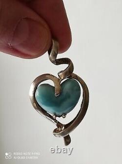 Ancient solid silver and larimar heart pendant