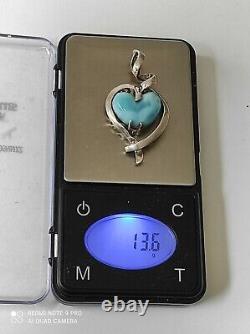 Ancient solid silver and larimar heart pendant