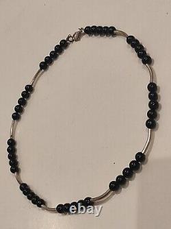 Ancient solid silver and onyx necklace.