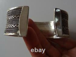 Ancient solid silver art deco braided large model bracelet in its box