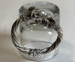 Ancient solid silver bangle bracelet with 925 hallmark, ram heads, weight 42.63