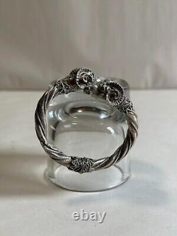 Ancient solid silver bangle bracelet with 925 hallmark, ram heads, weight 42.63