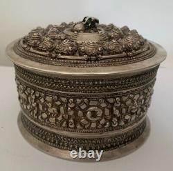 Ancient solid silver betel box Burmese Laos