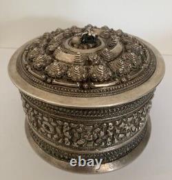 Ancient solid silver betel box Burmese Laos