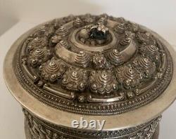 Ancient solid silver betel box Burmese Laos