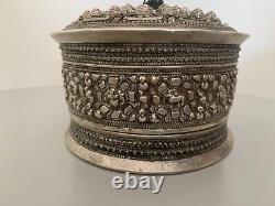 Ancient solid silver betel box Burmese Laos