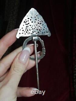 Ancient solid silver fibula, Berber ethnic jewelry