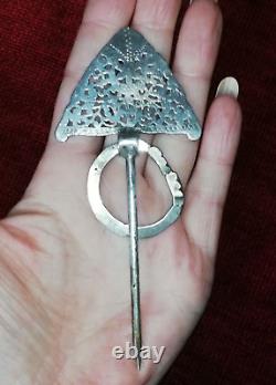 Ancient solid silver fibula, Berber ethnic jewelry