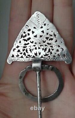 Ancient solid silver fibula, Berber ethnic jewelry