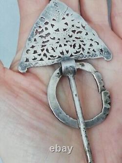 Ancient solid silver fibula, Berber ethnic jewelry