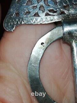 Ancient solid silver fibula, Berber ethnic jewelry