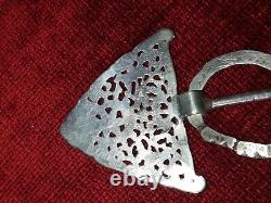 Ancient solid silver fibula, Berber ethnic jewelry