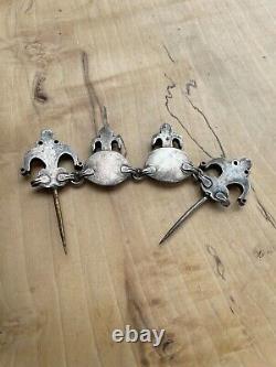 Ancient solid silver fibula jewelry with oriental Russian Turkmen ethnic carnelian