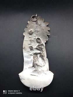Ancient solid silver holy water font, Jesus, Mary, Joseph, religious, stamped