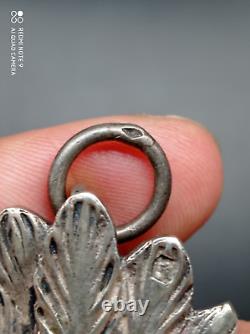 Ancient solid silver holy water font, Jesus, Mary, Joseph, religious, stamped