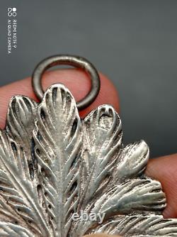 Ancient solid silver holy water font, Jesus, Mary, Joseph, religious, stamped