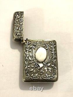 Ancient solid silver match holder with bird and swallow decoration