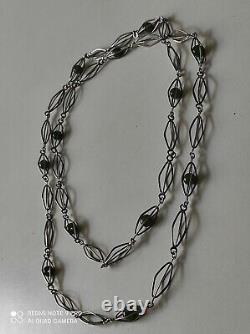 Ancient solid silver necklace with green stones to be identified