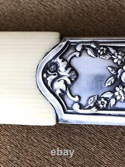 Ancient solid silver paper cutter / letter opener MINERVE 25 cm Floral design
