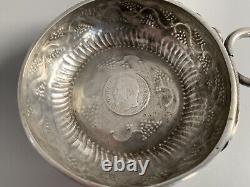 Ancient solid silver tastevin with Napoleon III 1859 1 franc coin and serpent