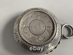 Ancient solid silver tastevin with Napoleon III 1859 1 franc coin and serpent