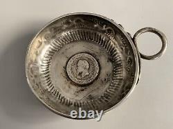 Ancient solid silver tastevin with Napoleon III Mexico Expedition medal