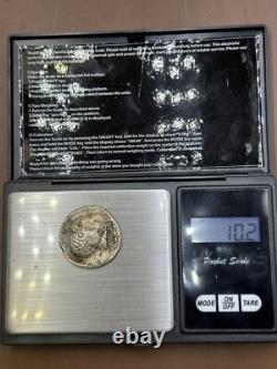 Ancient solid silver tetradrakhm coin of the Greek-Bactrian king