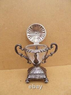 Ancient sugar bowl in crystal with solid silver mount Minerve hallmark