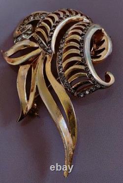 Ancient vermeil brooch gold on sterling silver marcasites silver carved brooch