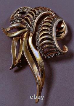 Ancient vermeil brooch gold on sterling silver marcasites silver carved brooch
