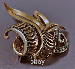 Ancient vermeil brooch gold on sterling silver marcasites silver carved brooch