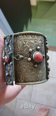 Ankle Bracelet Kabyle Berber Old Silver And Red Coral 200 Grs