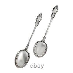 Antique 1900's Danish Solid Silver Pair of Dessert Spoons with Rich Foliage