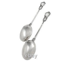 Antique 1900's Danish Solid Silver Pair of Dessert Spoons with Rich Foliage