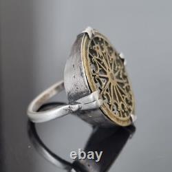 Antique 19th-Century Silver Ring with 18th-Century Watch Cock, French Silver Ring