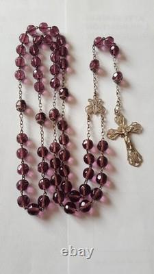 Antique 19th Century Solid Silver Rosary with Faceted Amethyst Beads