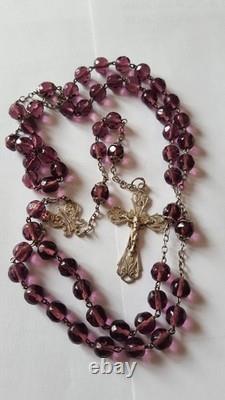 Antique 19th Century Solid Silver Rosary with Faceted Amethyst Beads