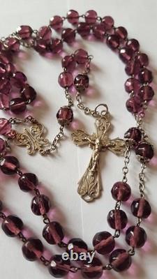 Antique 19th Century Solid Silver Rosary with Faceted Amethyst Beads
