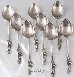Antique 8 Dessert Spoons NAGASAKI JAPAN STERLING SILVER Late 19th Century