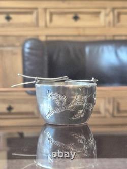Antique 950 sterling silver tea strainer, Minerva hallmark, Art Nouveau