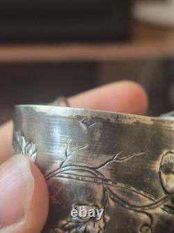 Antique 950 sterling silver tea strainer, Minerva hallmark, Art Nouveau