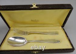 Antique Art Deco Children's Silver Cutlery Set with Minerva Hallmark and Box