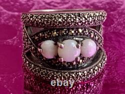 Antique Art Deco Solid Silver Ring with Opals & Marcasites Size 56 (1.8 mm)