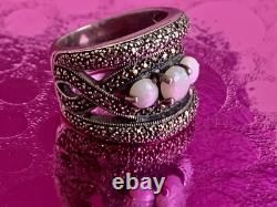 Antique Art Deco Solid Silver Ring with Opals & Marcasites Size 56 (1.8 mm)