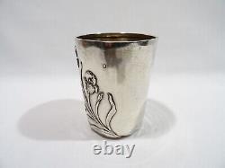 Antique Art Nouveau Cup Goblet Decor Iris Monogram in Solid Silver