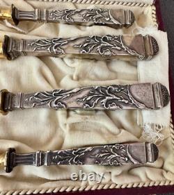 Antique Art Nouveau Cutlery Set, Solid Silver Handle with 800 Hallmark