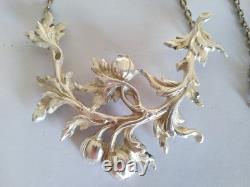Antique Art Nouveau Solid Silver Floral Plastron Necklace 1900