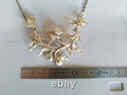 Antique Art Nouveau Solid Silver Floral Plastron Necklace 1900